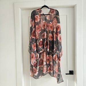 Pinkblush Floral Sheer Kimono - Pink and Black Large